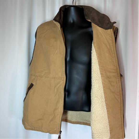 Wrangler Hero Men’s Sherpa Lined Canvas Work Vest Sz L Brown Corduroy Trim *READ - Picture 6 of 14
